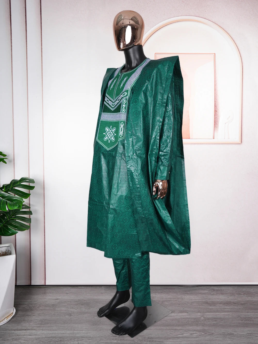 Men African Traditional Embroidery Wear Formal Attire Bazin Riche Dashiki Outfits Shirt Pants 3PCS Robe Suit African Ramadan