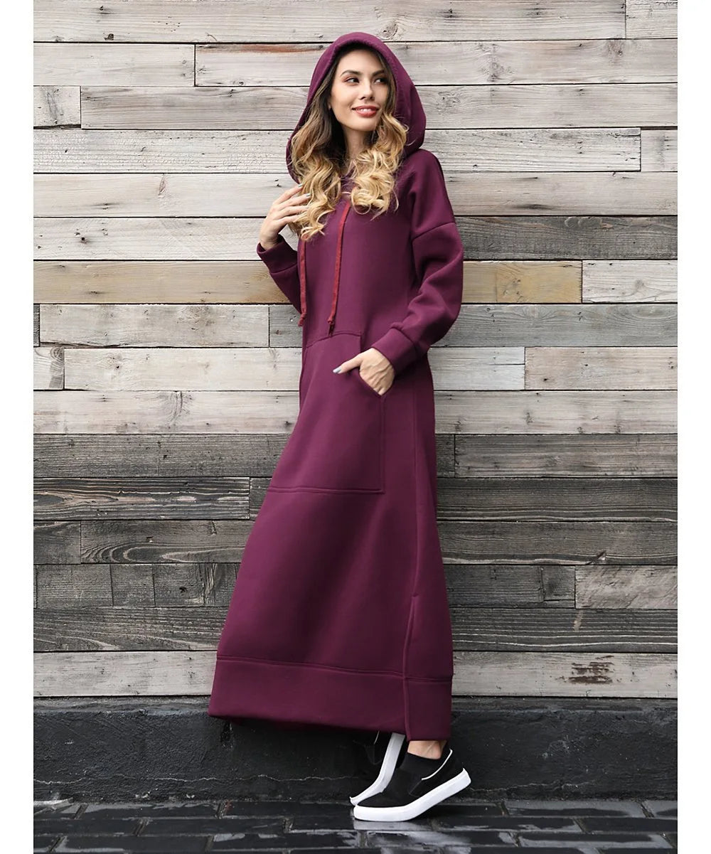 Women's Hoodie Midi Dress | Lace-Up Hem Casual Sweatshirt Long Dress | HotTrendyPicks