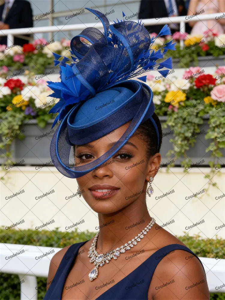 Elegant Women's Fascinator Kentucky Derbie Headwear Chapeau Cap With Feather Clips