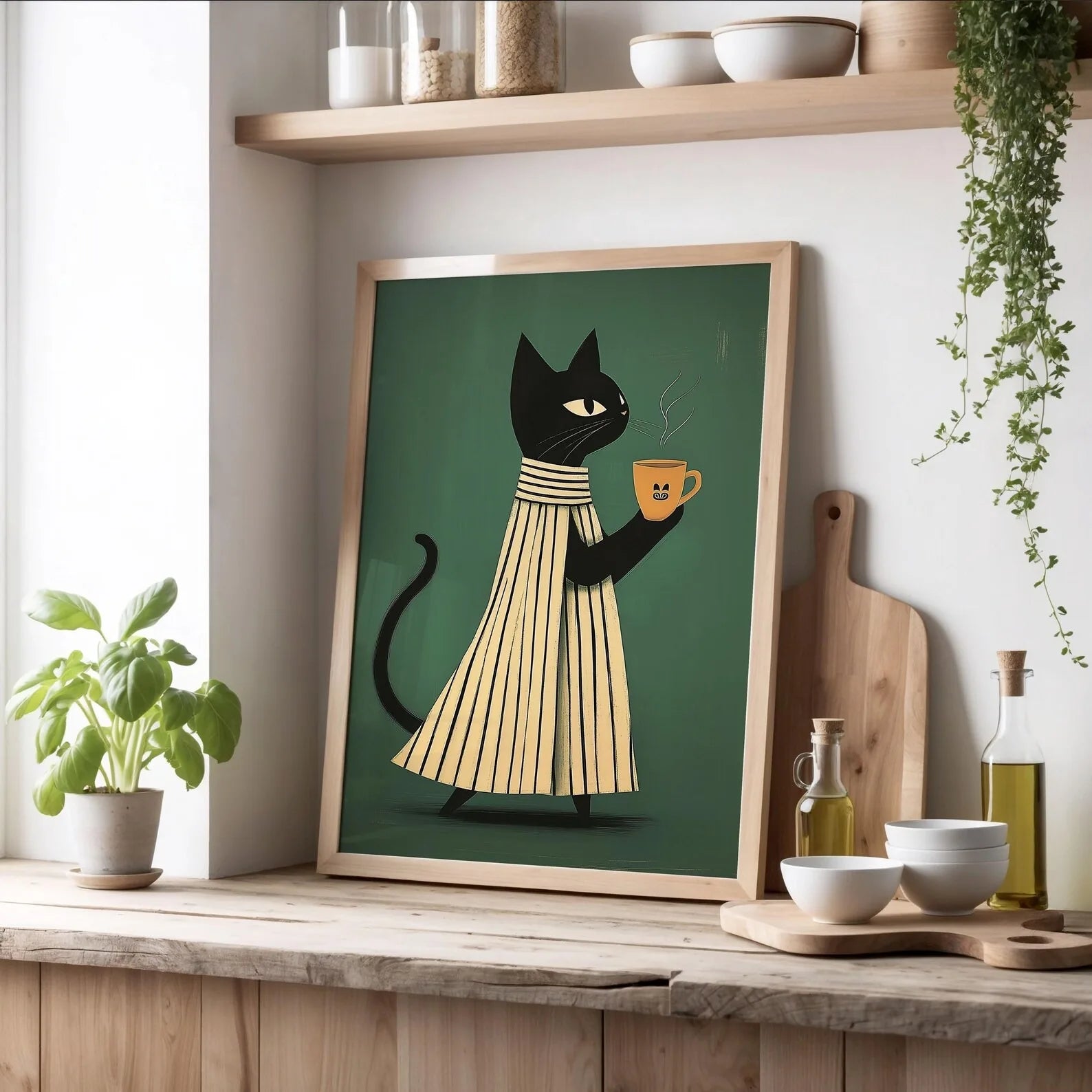 Black Cat & Dog Canvas Wall Art | Mid-Century Home Decor Gift | HotTrendyPicks