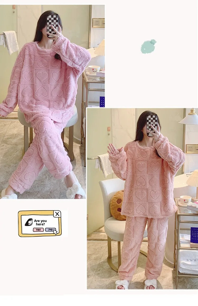 Plus Size Coral Fleece Pyjama Set | Thick Winter Sleepwear for Women | HotTrendyPicks