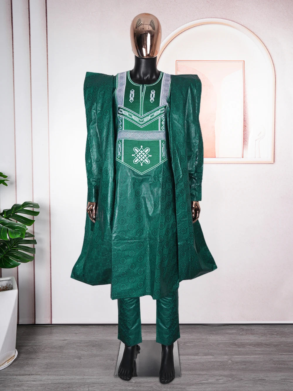 Men African Traditional Embroidery Wear Formal Attire Bazin Riche Dashiki Outfits Shirt Pants 3PCS Robe Suit African Ramadan