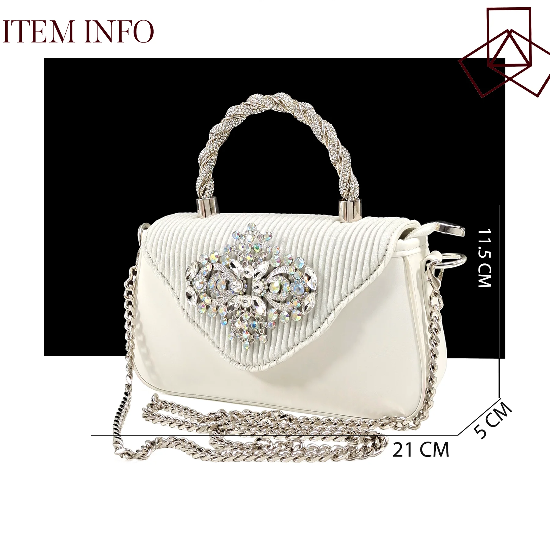 Italian Design Girly Style Silver Color Pointed Toe Wedding Shoes And Bag Full Diamond Decoration Handle Bag