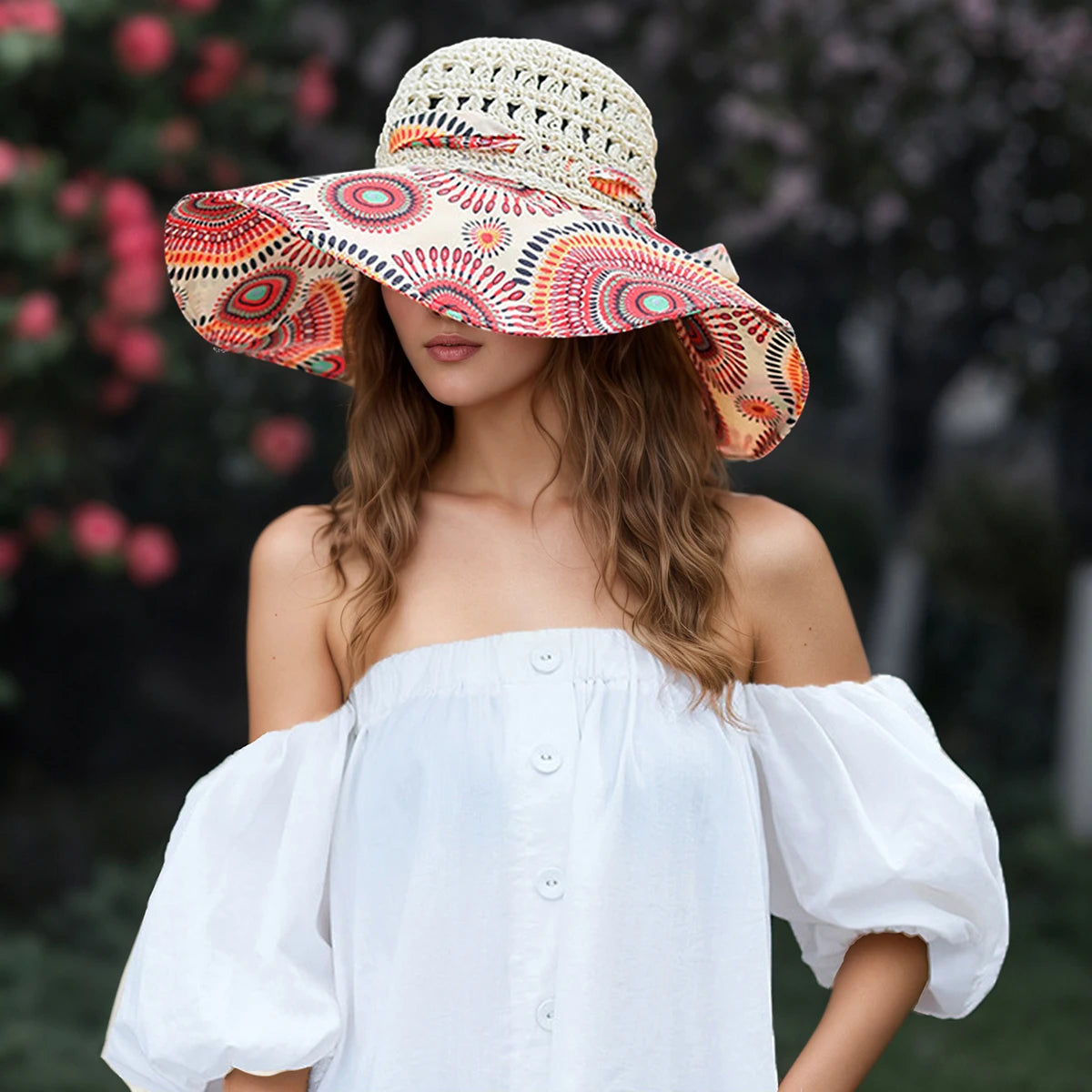 Outdoor Wide-Brimmed Sun Hat, Patterned On The Reverse, Reversible, Sun Protection Hat, Perfect For Beach Outings And Travel, UV