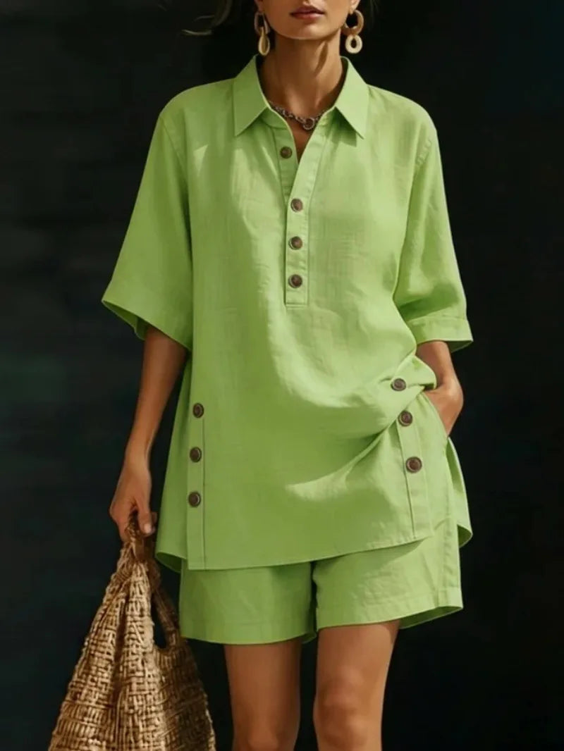 Women's Solid Colour Short Pants Set | Elegant Loose 2-Piece Summer Suit | HotTrendyPicks