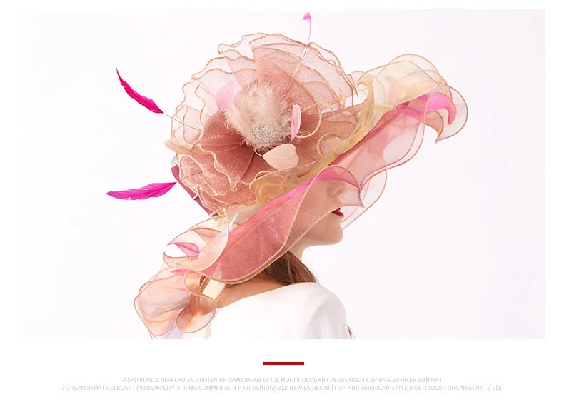 Women's Elegant Fascinators Large Wide Brim Church Hat With Big Flower