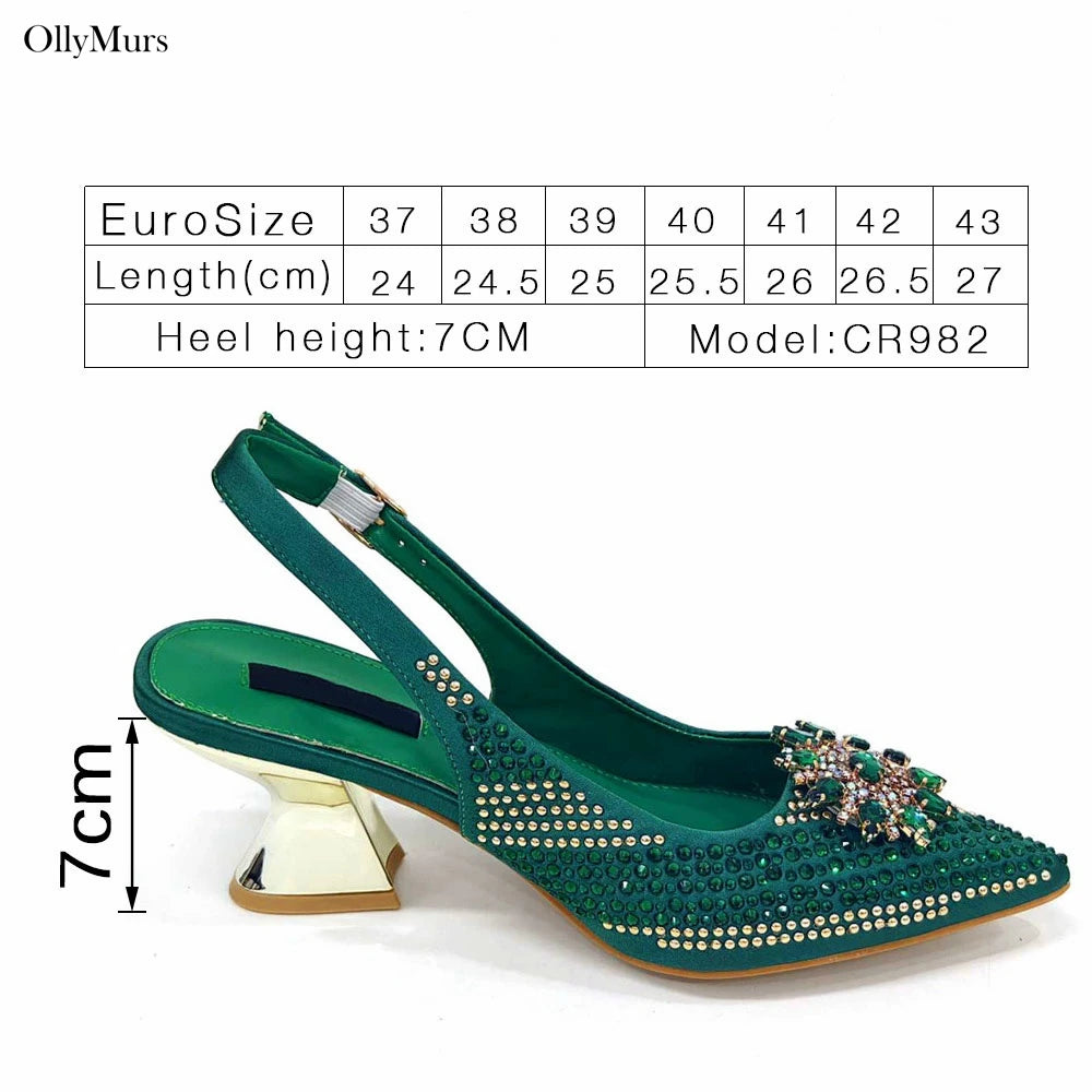 Italian Fashion Rhinestone Women Sanada Shoes And Bag Set Summer Style Woman Pumps Shoes And Bag Matching Set For Party
