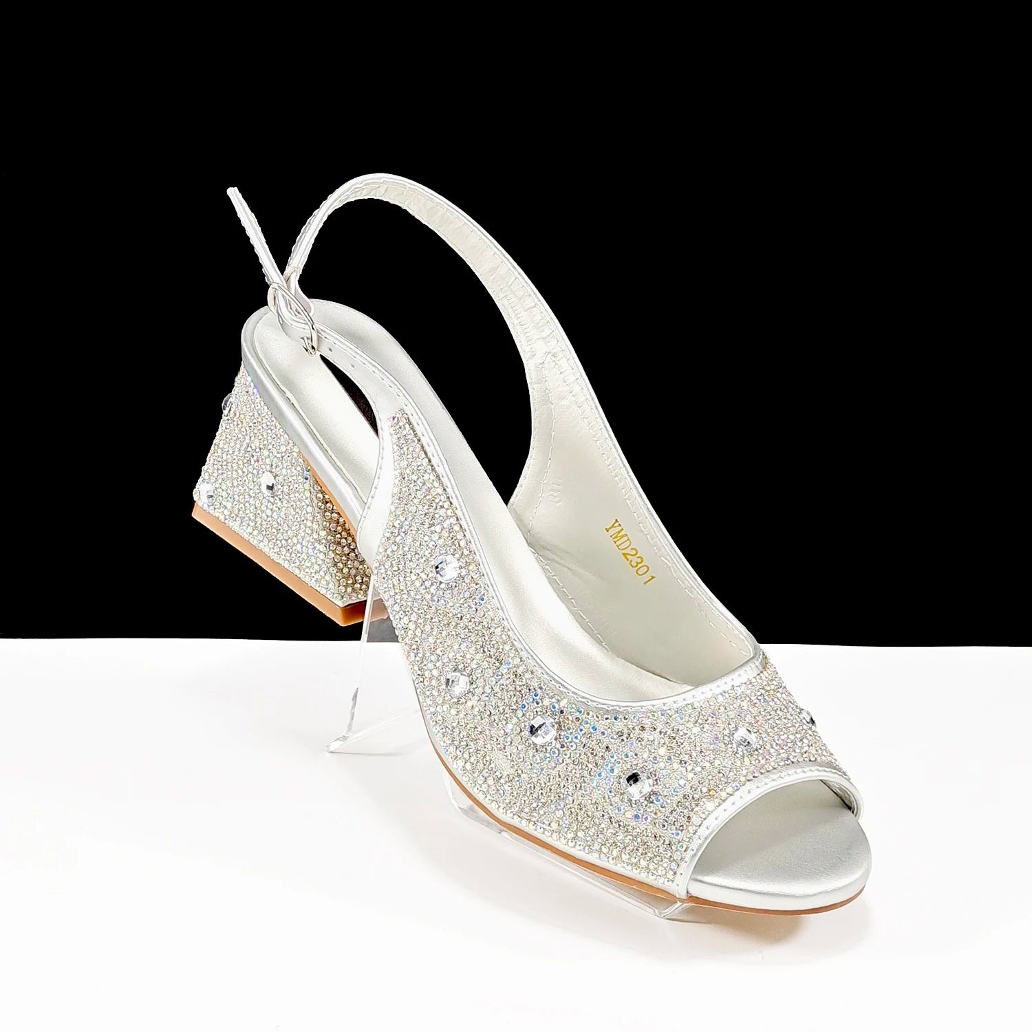 Women's Rhinestone Design Shoes and Bag Set Open Toe Comfortable Heels