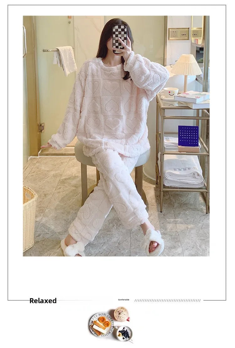 Plus Size Coral Fleece Pyjama Set | Thick Winter Sleepwear for Women | HotTrendyPicks