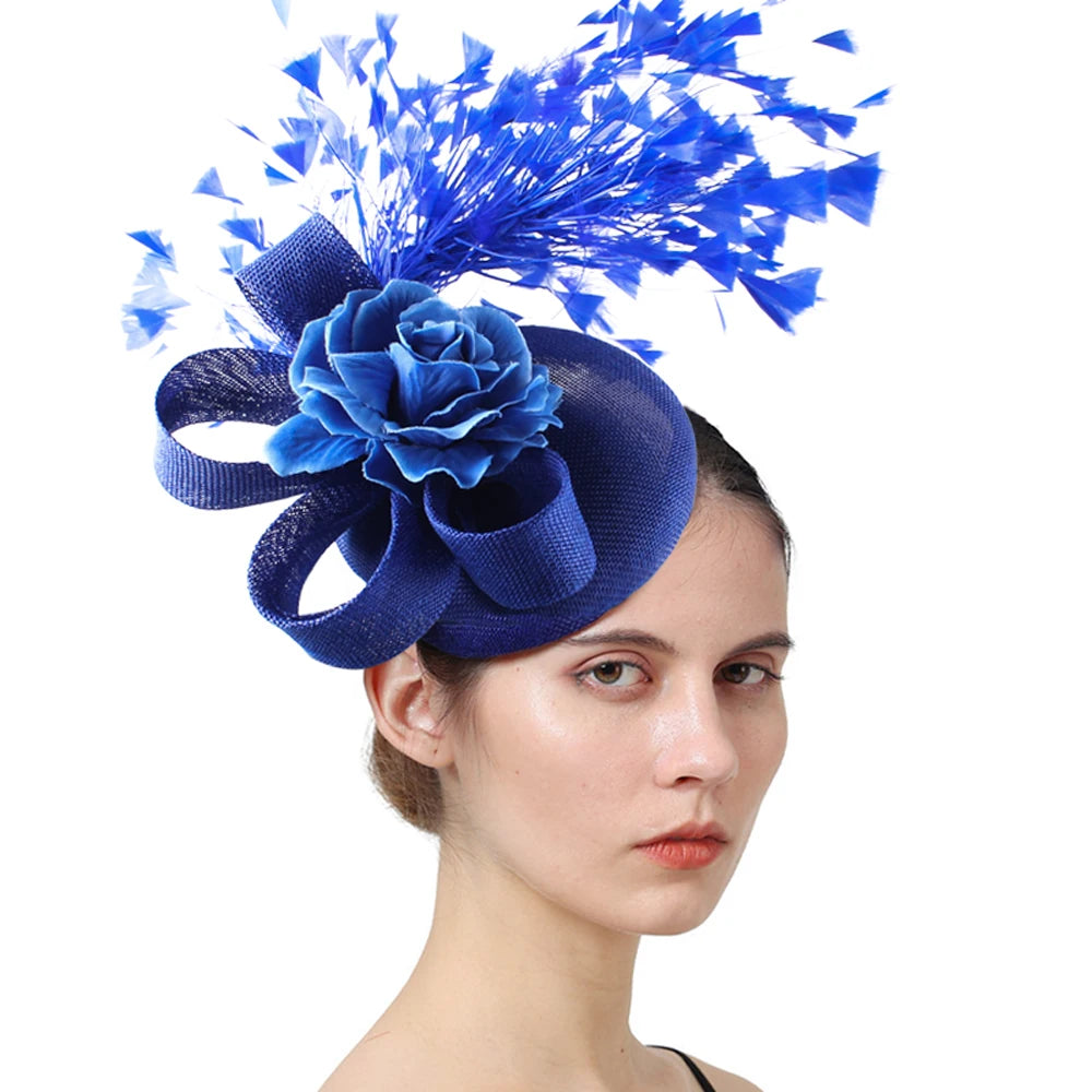 Women's Fascinator Hat With Rose Flower  Elegant Weddings Pillbox Cap Beautiful Luxury Derby Hat Chapeau