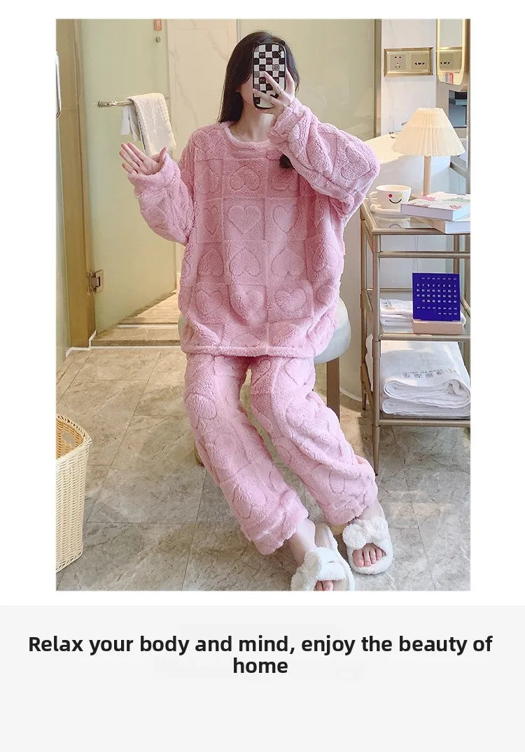 Plus Size Coral Fleece Pyjama Set | Thick Winter Sleepwear for Women | HotTrendyPicks