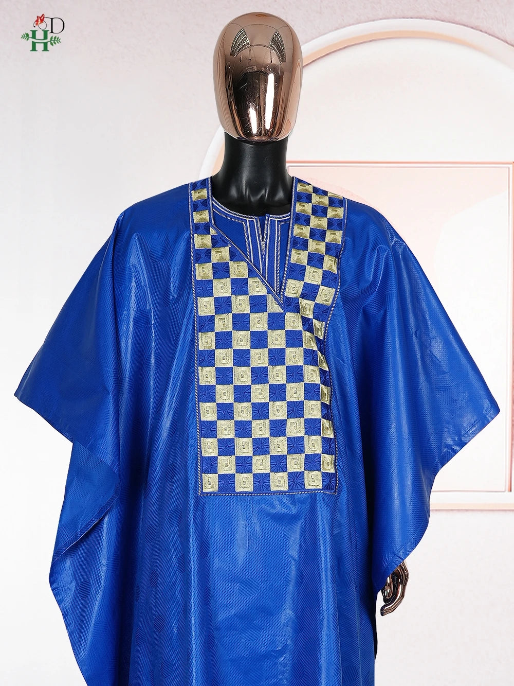 Men's African Agbada 3-Piece Set | Blue Bazin Riche Embroidery Shirt & Trousers | Wedding & Party