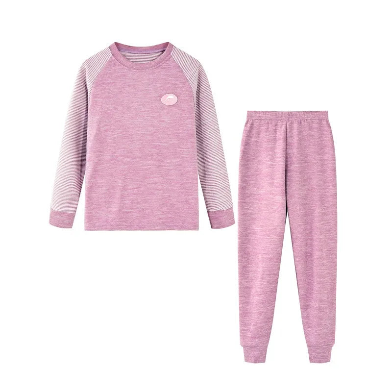 Boys Thermal Fleece Thermal Underwear 37°C Constant Temperature Warm Two-Piece Winter Pajamas Set Unisex Kids Long Johns for Ages 7-13