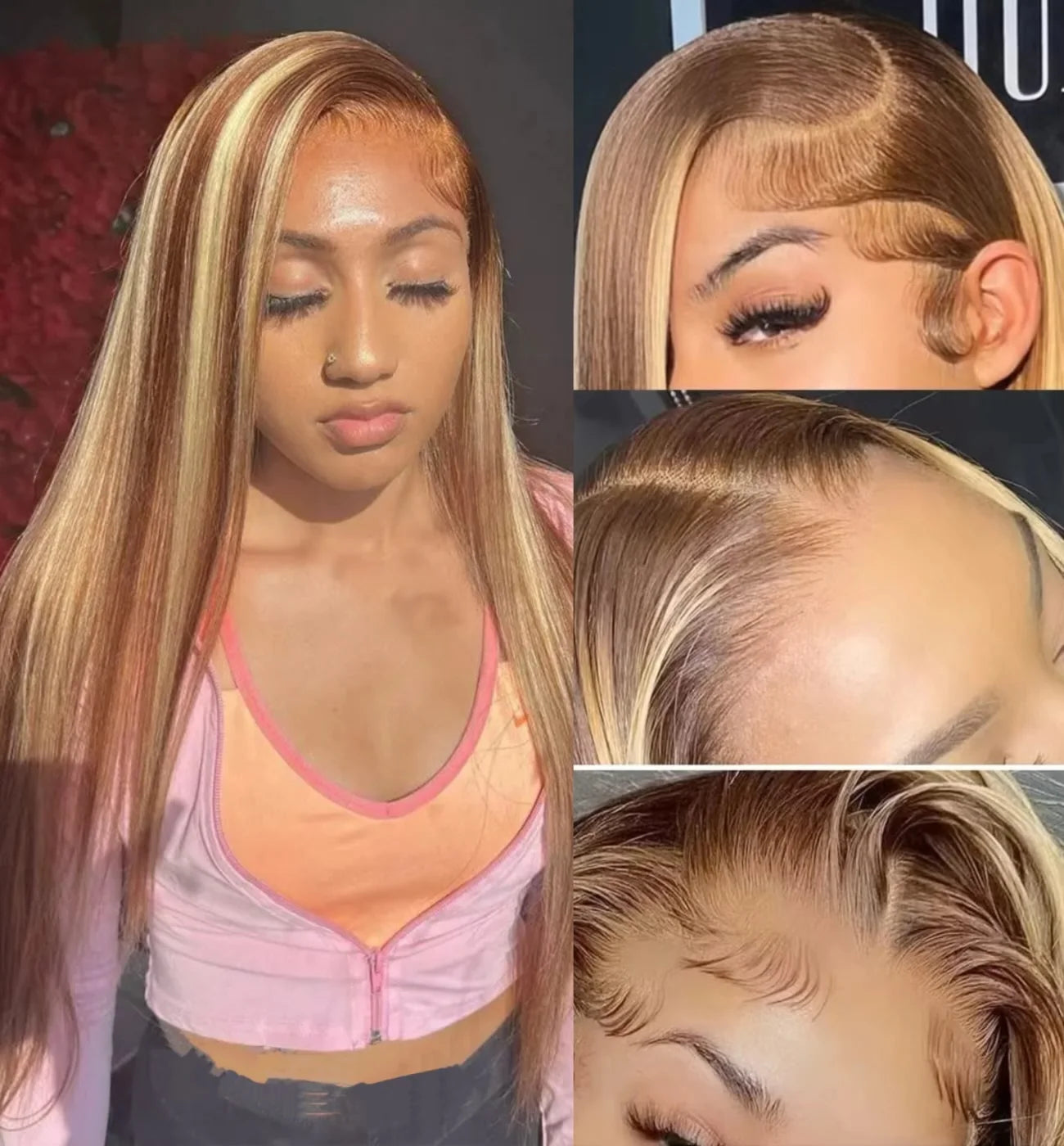P4/27 Highlight Colored 13x4 13x6 HD Lace Frontal Wig 32 46 Inch 220 Density Remy Hair Bone Straight human Hair Wigs For Women