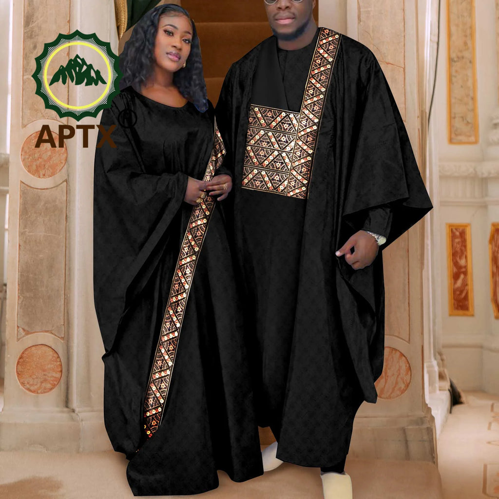 African Couple Clothing Set Women Traditional Wedding Wear Abayas Dashiki Robe Outfit Set for Men African Ethnic Style Y23C034