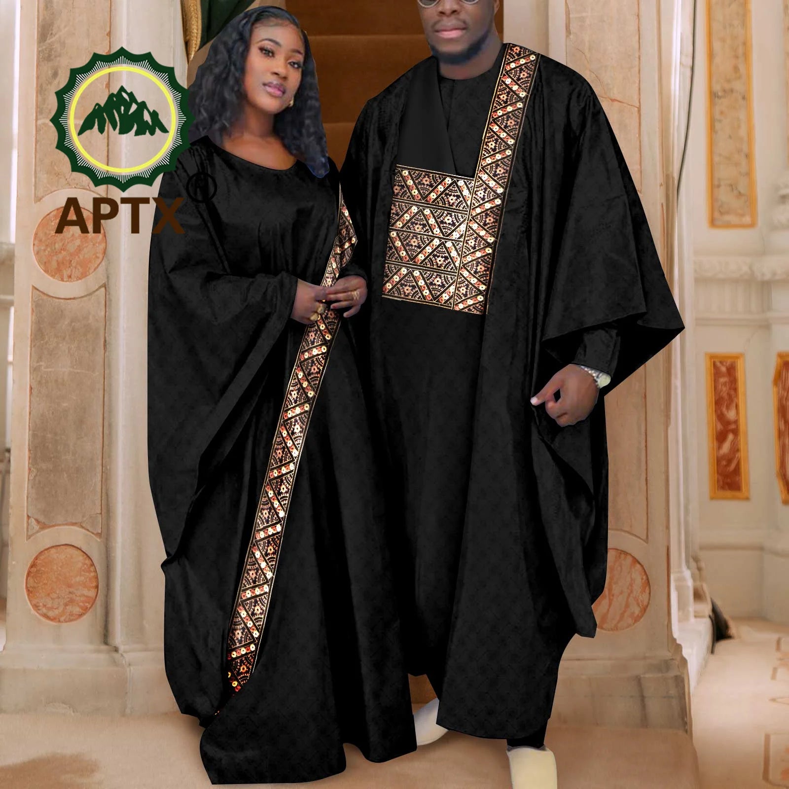 African Couple Clothing Set Women Traditional Wedding Wear Abayas Dashiki Robe Outfit Set for Men African Ethnic Style Y23C034