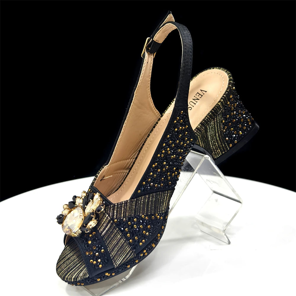 Elegant Women's Peep-Toe Heels and Matching Wine Color Diamond Pumps Set - Stylish Italian Shoes and Bags for Parties