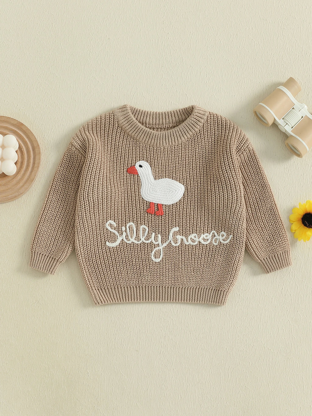 Infant Toddler Duck Sweater Cute Animal Embroidered Crewneck Long Sleeve Pullover Cozy Knit Tops for Baby Boys Girls