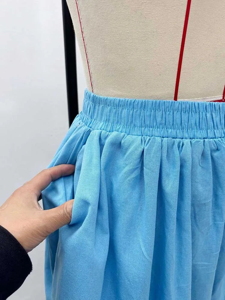 Women's Elegant Two Pieces Sky Blue Sleeveless Top and Wide Leg Pant Casual Loose Fit Summer Outfits Knit Pants Set