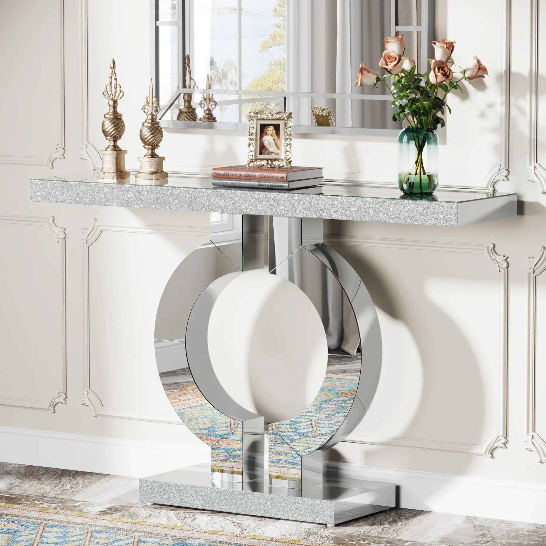 43.3-Inch (110cm)Mirrored Console Table, Modern Entryway Table with Thickened