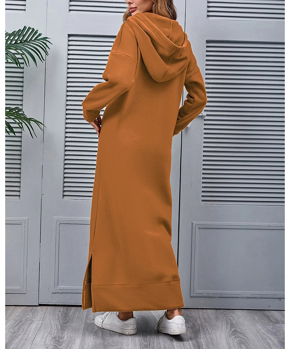 Women's Hoodie Midi Dress | Lace-Up Hem Casual Sweatshirt Long Dress | HotTrendyPicks