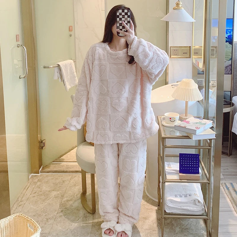 Plus Size Coral Fleece Pyjama Set | Thick Winter Sleepwear for Women | HotTrendyPicks
