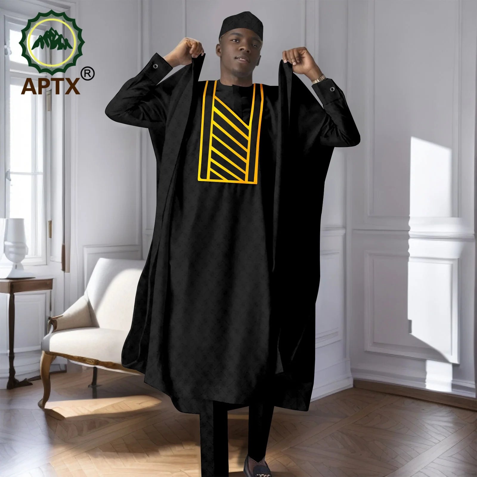 African Men's Traditional  Robe Long Sleeve Clothes Elegant Luxury Men's Outfits  Bazin Riche Embroidery Dress 2416125