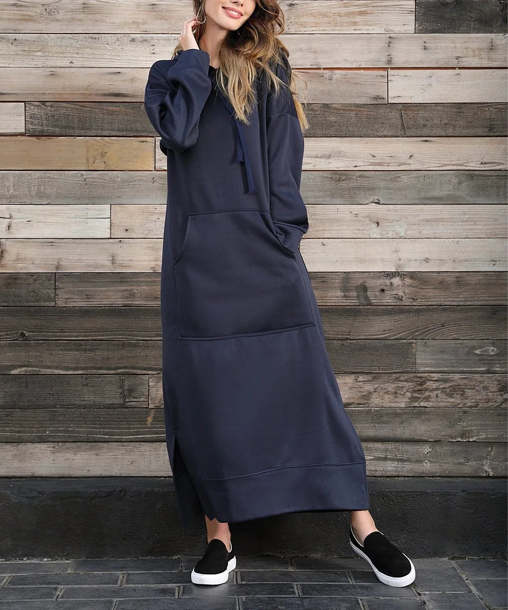 Women's Hoodie Midi Dress | Lace-Up Hem Casual Sweatshirt Long Dress | HotTrendyPicks