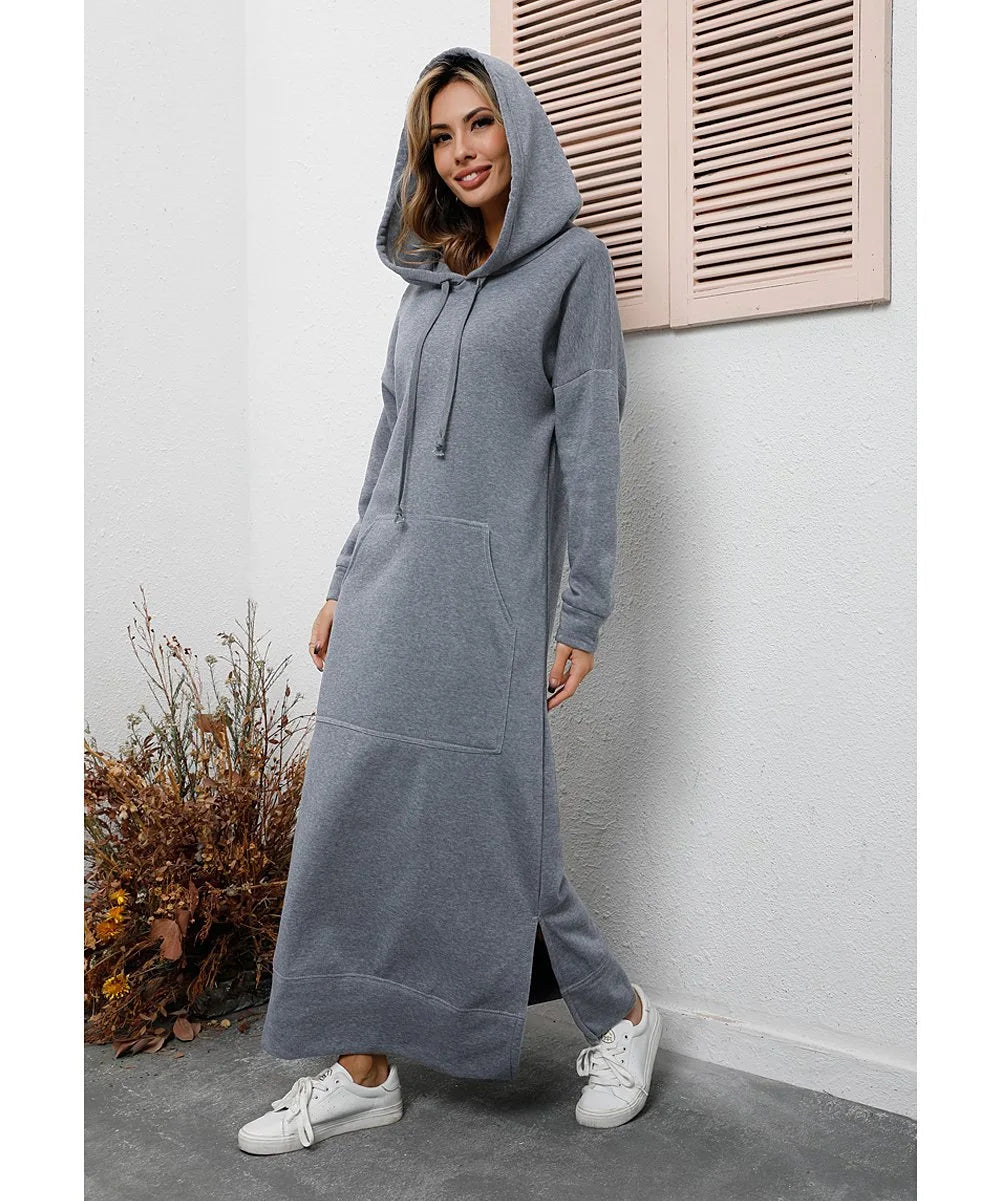 Women's Hoodie Midi Dress | Lace-Up Hem Casual Sweatshirt Long Dress | HotTrendyPicks