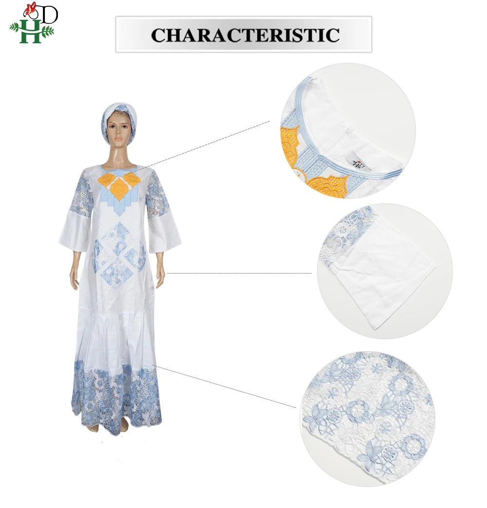 White Bazin Riche African Dress | Luxury Embroidery Church & Wedding Gown | L–4XL