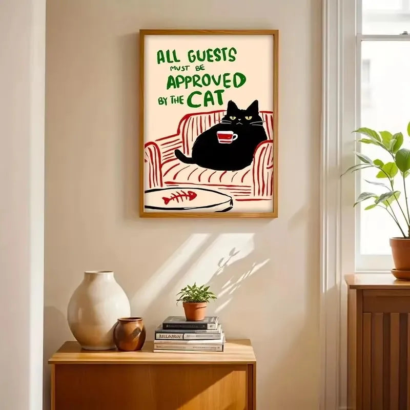 Black Cat & Dog Canvas Wall Art | Mid-Century Home Decor Gift | HotTrendyPicks