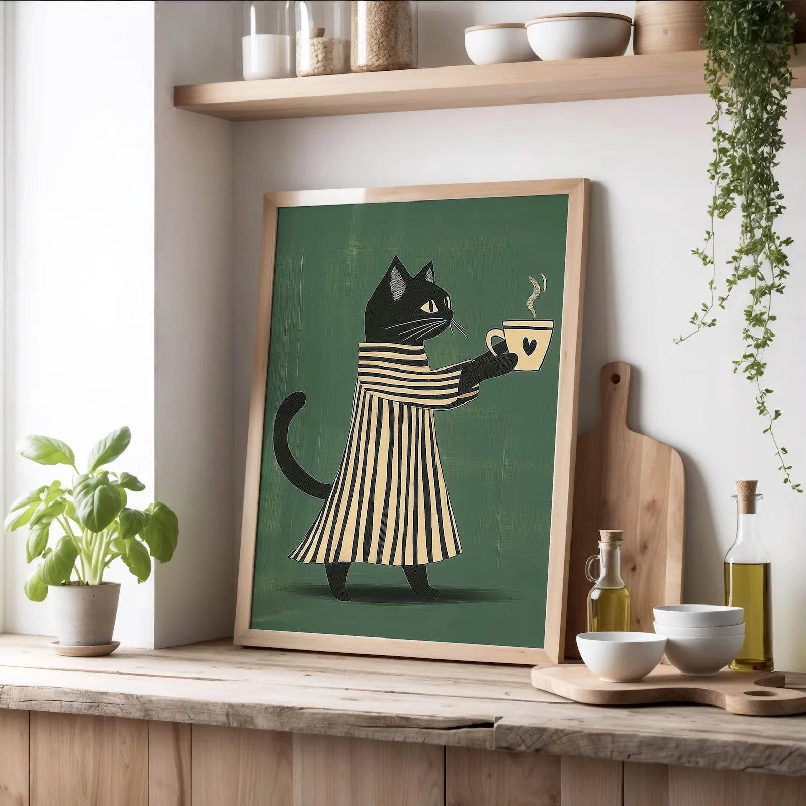 Black Cat & Dog Canvas Wall Art | Mid-Century Home Decor Gift | HotTrendyPicks