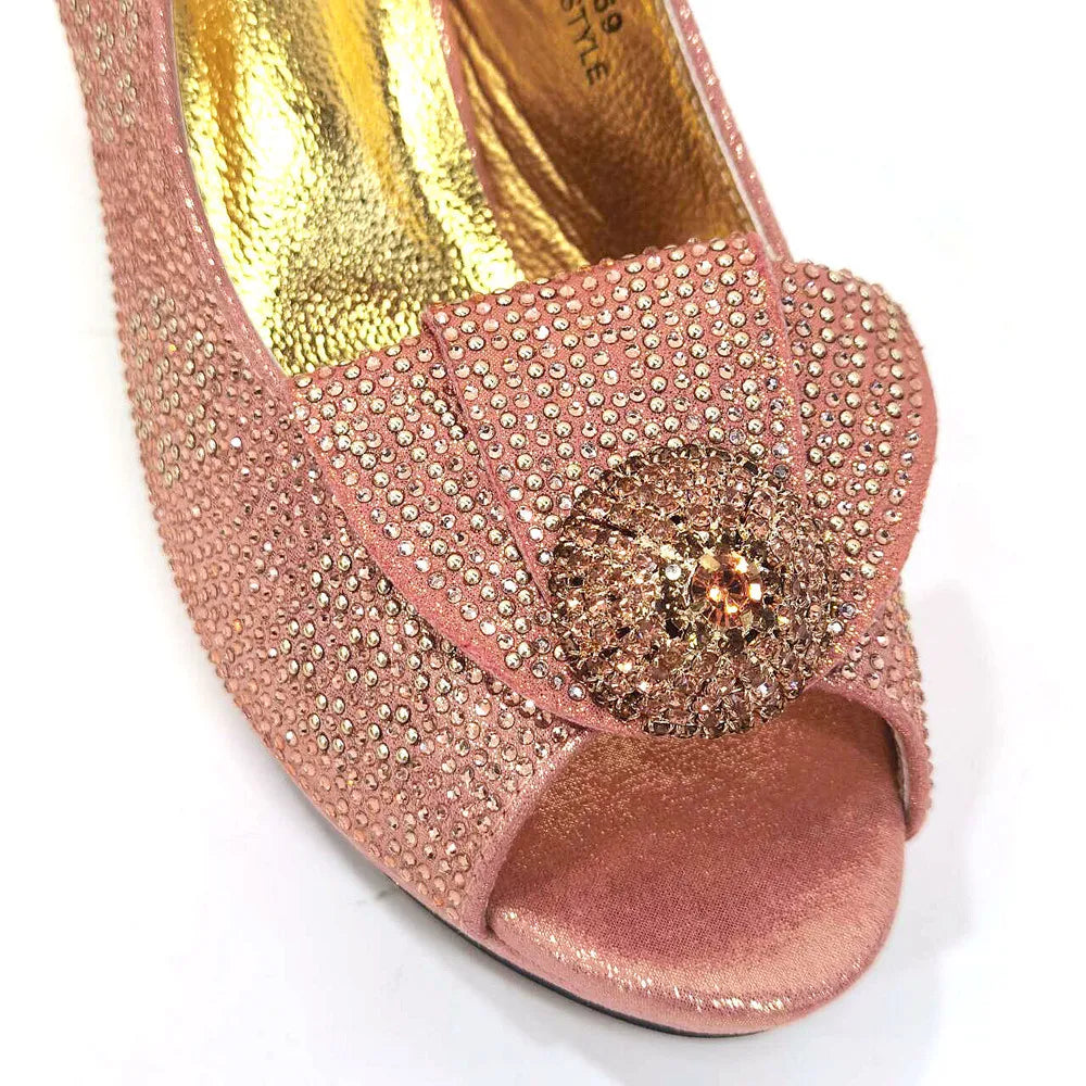 Italian Design Girly Style Golden Color Wedding Shoes And Bag Full Diamond Decoration Metal Closure Bags