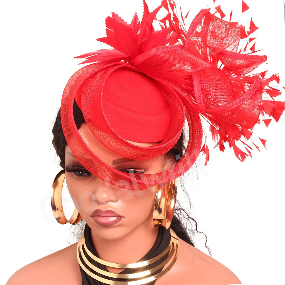 Elegant Women's Fascinator Kentucky Derbie Headwear Chapeau Cap With Feather Clips