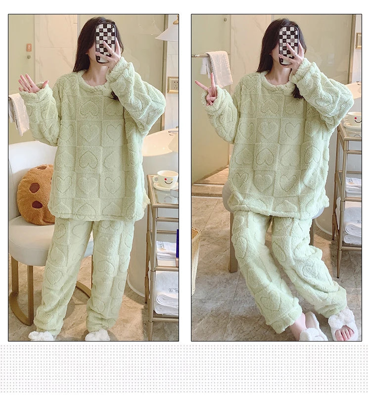 Plus Size Coral Fleece Pyjama Set | Thick Winter Sleepwear for Women | HotTrendyPicks