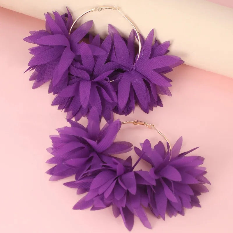 Fashion Orange Fabric Flower Hoop Earrings Women Party Accessories Elegant Bohemian Large Round Earrings SummerJewerlry Gift