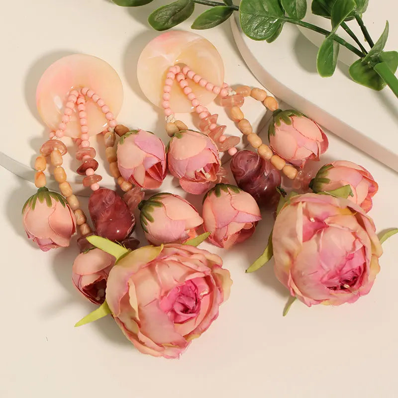 Statement Bohemian Style Simulation Rosebud Earrings For Women Girl Trendy Luxury Vintage Fairy Wedding Party Jewelry Accessoies