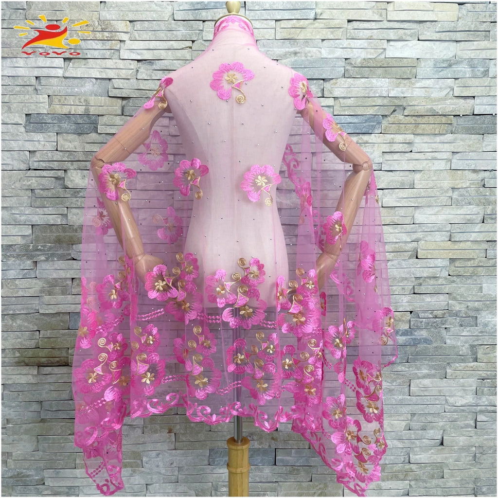 Embroidered Tulle Hijab Shawl - Soft Pashmina Wrap