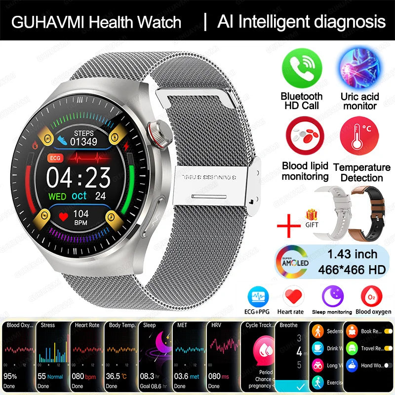 Nursing Grade Health Smartwatch | ECG+PPG Blood Lipid Uric Acid Body Temp