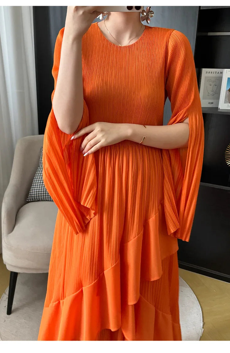 Women's Ruffled Solid Color Plus Size Long Dress