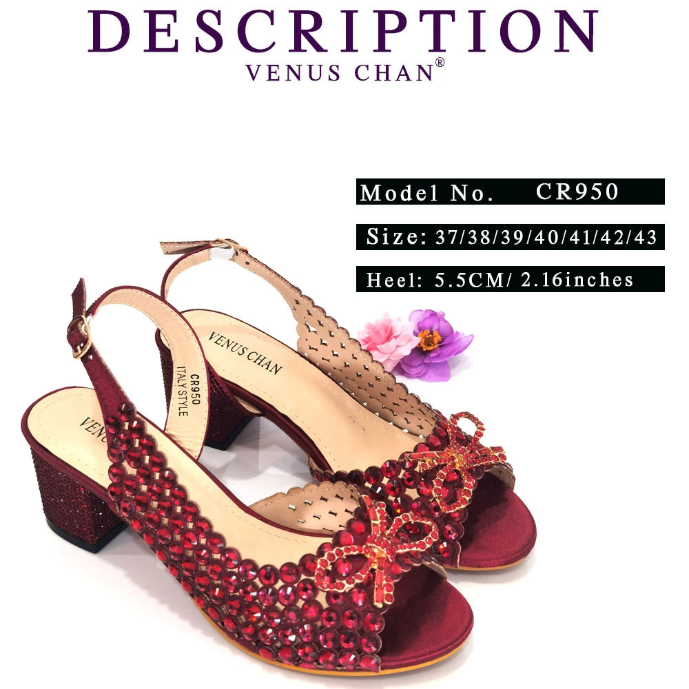 Italian Design Full Drill Elegant Wine Evening High Heels Wedding Party Shoes Matching Clutch Handbag