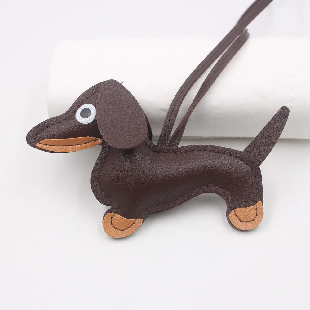 PU Leather Car Dachshund Dog Keychain Fashion Dog Keychains For Women Bag Pendant Jewelry Trinket Key Ring Key Holder Gift