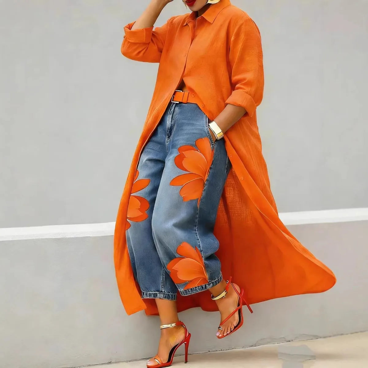 Casual Plus Size Shirt for Women's Longline Button Down Shirt Long Sleeve Loose Fit Maxi Tunic Blouse Open Front Cardigan Top