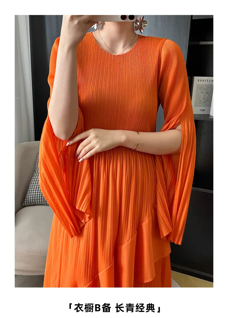 Women's Ruffled Solid Color Plus Size Long Dress