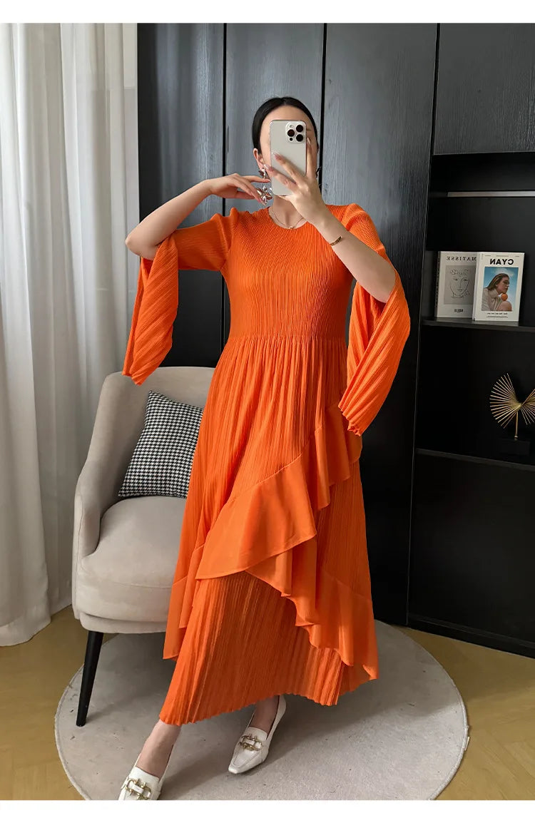 Women's Ruffled Solid Color Plus Size Long Dress