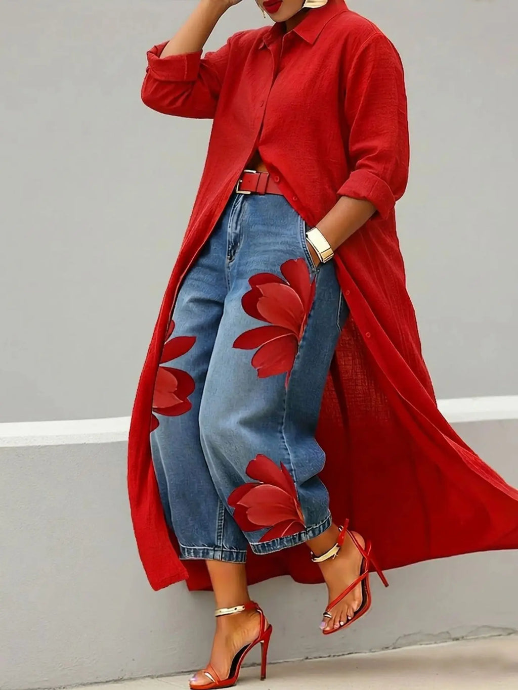 Casual Plus Size Shirt for Women's Longline Button Down Shirt Long Sleeve Loose Fit Maxi Tunic Blouse Open Front Cardigan Top