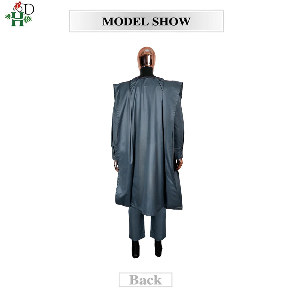 Men's 3-Piece African Embroidery Set | Gray Plus Size Traditional Wear 2025