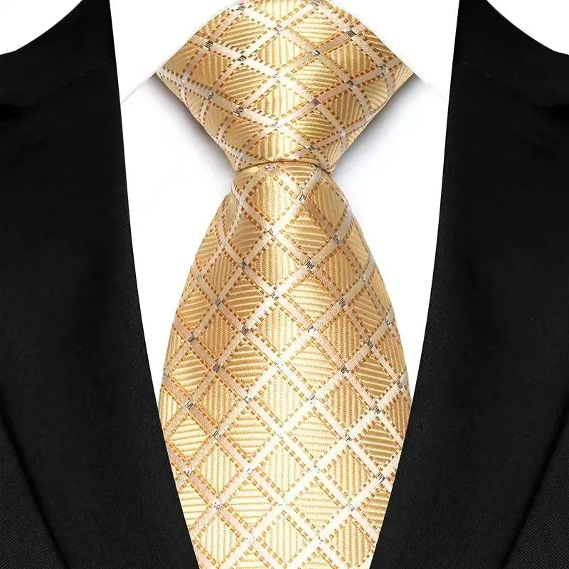 8cm Width Yellow Color Neck Ties For Men Paisley Dots Handmade
