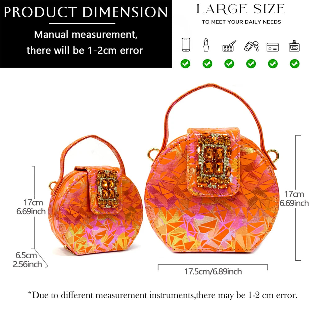 Elegant Women Heels for Peep Toe Good Material Design Rhinestone Fuchsia Sandals Italian Shoes and Bags