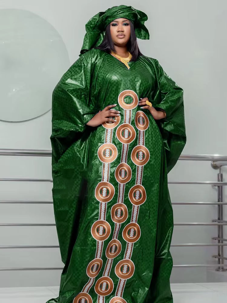 Bazin Long Embroidered African Dresses for Women for Elegant Evening Events and Balls